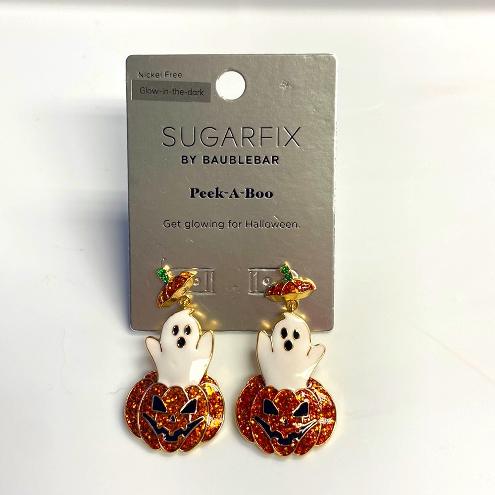 NEW BaubleBar Halloween Ghost jack-o-lantern pumpkin earrings Glow in the Dark!!
